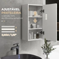 kleankin Móvel de Casa de Banho Suspenso com Prateleira Ajustável para Cozinha Lavandaria Quarto Branco Brilhante(m-5)