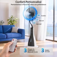 HOMCOM Ventilateur brumisateur sur roulettes 90 W 125 cm avec télécommande, minuterie, oscillation à 75°, tête inclinable, noir(m-5)