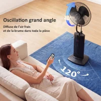 HOMCOM Ventilateur brumisateur 100 W à ionisation négative, ventilateur sur pied 130 cm, 3 vitesses, 3 modes, minuterie, noir(m-6)