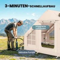 Outsunny Aufblasbares Zelt 5-8 Personen Schneller Aufbau 5000 mm Wasserdicht & Winddicht mit Luftpumpe Kaminöffnung Dachfenster(m-4)