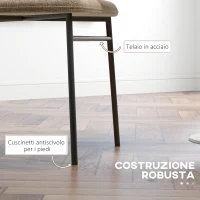 HOMCOM Set 2 Sedie Sala da Pranzo in Acciaio e Tessuto Effetto Lino, Seduta Imbottita, Schienale Curvo, Marrone Chiaro(m-6)