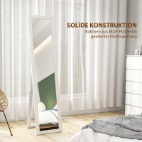 HOMCOM Standspiegel, Ganzkörperspiegel mit Ständer, freistehender Wandspiegel, 37 x 157 cm, Weiß(m-8)