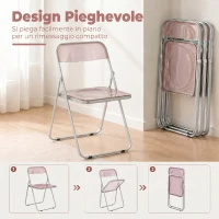 HOMCOM Set da 4 Sedie Pieghevoli in Acrilico Trasparenti, Rosa(m-5)