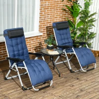 Outsunny 2pc Reclining Zero Gravity Sun Loungers ,Folding Chaise Lounge Chair with Cushions, Blue(m-10)