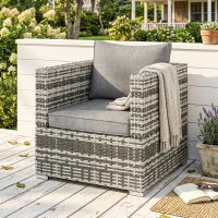 Outsunny Single Seater Rattan Chair Sofa with Padded Cushions, All-Weather PE Wicker Weave Garden Armchair, Armrests Included, Grey(m-14)