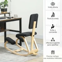 HOMCOM Cadeira Ergonómica de Joelhos com Encosto Almofadas Acolchoadas Estrutura de Madeira Melhor Postura Escritório Preto(m-5)