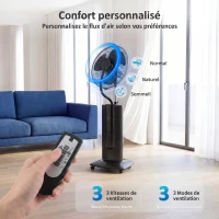 HOMCOM Ventilateur brumisateur 100 W à ionisation négative, ventilateur sur pied 130 cm, 3 vitesses, 3 modes, minuterie, noir(m-5)
