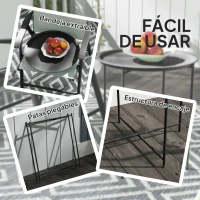 Outsunny Mesa de Jardín Redonda con Bandeja Extraíble Patas Ajustables y Acabado en Acero para Exterior Ø46x50 cm Negro(m-4)