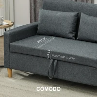 HOMCOM Sofá de 2 Plazas Tapizado en Lino Sintético con Espacio de Almacenaje 2 Almohadas y Patas de Madera 135x71x84 cm Gris(m-6)