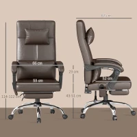Vinsetto Bürostuhl mit Massagefunktion, Ergonomischer Schreibtischstuhl mit Liegefunktion, Kopfkissen, höhenverstellbar, Braun(m-3)