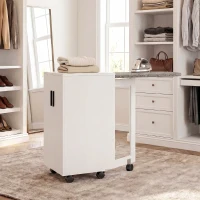 HOMCOM Mobile Stiro Pieghevole a Ruote con Mensola Regolabile e Chiusura Morbida, in Legno e Tessuto, 128x43x83 cm, Bianco(m-9)