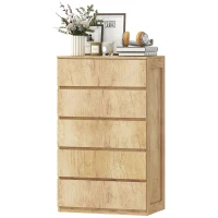 HOMCOM Cómoda 5 Cajones para Dormitorio Moderna Diseño sin Tiradores para Comedor Entrada 60x39x100 cm Madera Natural(m-11)