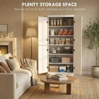 HOMCOM 4-Door Tall Kitchen Cupboard, Freestanding 6-Tier Storage Cabinet with 2 Adjustable Shelves for Living Room, Dining Room, White(m-4)