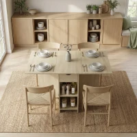 HOMCOM Klappbarer Esstisch für 2-4 Personen, Rollbarer Tisch mit offenem Fach und Schublade, ideal für kleine Räume, Natur(m-7)