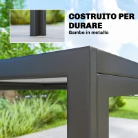 Outsunny Tavolo da Giardino 4-6 Persone con Piano Effetto Legno, in Acciaio e Plastica PSPC, 150x80x74 cm, Grigio e Nero(m-6)