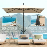 Outsunny Ombrellone a Sbalzo 247x247 cm con Base a Croce e Manovella, in Metallo e Poliestere, color Cachi(m-4)