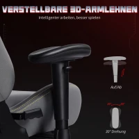 HOMCOM Ergonomischer Gaming-Stuhl mit 3D-Armlehnen, verstellbar, rollbarer Schreibtischstuhl mit Lendenstütze, Grau(m-6)