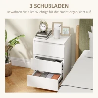 HOMCOM Nachttische im 2er-Set, 3 Schubladen, griffloses Design, Holzoptik, Weiß(m-5)