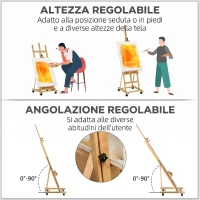 Vinsetto Cavalletto Pittura Pieghevole con Ruote, per Dipingere su Tela, in Faggio Regolabile,per Studio, Artisti Pittori(m-4)