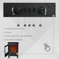 HOMCOM LED Elektrokamin Standkamin mit Flammeneffekt 900/1800W Schwarz(m-5)