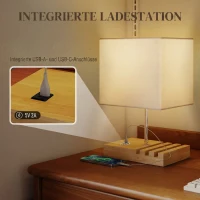 HOMCOM Lampe de chevet avec USB A+C, lampe de table moderne, 3 supports pour téléphone, ampoules non incluses, blanc(m-4)