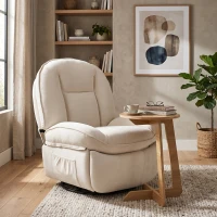 HOMCOM Fotoliu recliner, fotoliu rotativ cu funcție de balans și șezlong, șezut adânc, pernuță spate groasă, montaj ușor, crem(m-8)