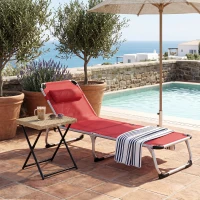 Outsunny șezlong pliabil de grădină cu pernă pentru cap, șezlong cu spătar reglabil în 4 trepte, pat de camping, suport până la 120 kg, pentru exterior/park/grădină, roșu(m-10)
