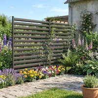 Outsunny Gartenzaun 2 Paneele 91 x 152 cm Metall Sichtschutzzaun mit Pfosten & Schutzkappen rostfreie Schwarz(m-9)