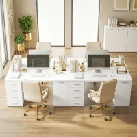 HOMCOM Computertisch mit 4 Schubladen und Schrank, 140 cm Schreibtisch für Arbeitszimmer, Weiß Holzoptik(m-9)