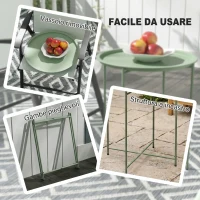 Outsunny Mesa de Jardín Redonda con Bandeja Extraíble Patas Ajustables y Acabado en Acero para Exterior Ø46x53 cm Verde(m-4)