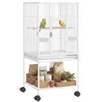 PawHut Bird Cage Detachable with Rolling Stand Parrot Cage with Storage Shelf White(m-10)