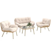 Outsunny Gartenmöbel Set 4-teilig Polyrattan Lounge-Set mit Zweisitzer 2 Sessel Tisch Tiefem Sitz Dicke Kissen(m-11)