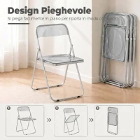HOMCOM Set da 4 Sedie Pieghevoli in Acrilico Trasparenti, Grigio(m-5)