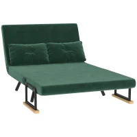 HOMCOM Schlafsofa 2er-Sofa Samtsofa, Schlaffunktion, inkl. 2 Kissen, Samtoptik, Natur + Grün(m-10)