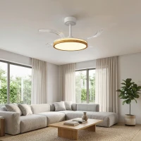 HOMCOM Deckenventilator mit Licht und Fernbedienung, 95 cm moderner LED-Deckenventilator mit einziehbaren Flügeln, Natur(m-2)