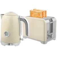 HOMCOM Wasserkocher- und Toaster-Set, 2200W, 7 Bräunungsstufen, versch. Funktionen, Creme(m-10)