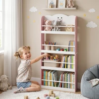 AIYAPLAY Children's bookshelf with 4 tiers, wall-mounted bookshelf for kids' room, playroom, living room, Pink(m-2)