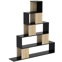 HOMCOM Estante de arrumação, estante geométrica de 5 níveis, para escritório, sala, quarto, preto e madeira natural