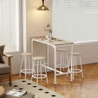 HOMCOM Set da Pranzo 5 Pezzi con Bancone da Bar 110x50x89.5 cm e Sgabelli Ø30x60.5 cm in Legno e Metallo Color Legno(m-9)