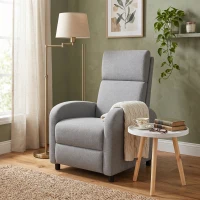 HOMCOM Scaun Inclinabil Modern, Canapea Single din Tesatura de Panza, Scaune de Teatru pentru Acasa cu Brate si Spatar Bine Umplute, Gri(m-7)