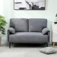 HOMCOM Canapé 2 Places, Canapé de Salon Rembourré avec Accoudoirs Matelassés, Effet Velours, 127 x 72 x 84 cm, Gris(m-8)