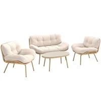 Outsunny Gartenmöbel Set 4-teilig Polyrattan Lounge-Set mit Zweisitzer 2 Sessel Tisch Tiefem Sitz Dicke Kissen(m-1)