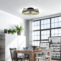 HOMCOM Deckenventilator mit Licht und Fernbedienung, 48 cm LED-Deckenventilator mit 3 Farbtemperaturen, 6 Geschwindigkeiten, Timer, Schwarz(m-2)
