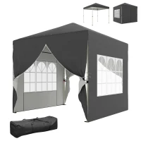 Outsunny Tonnelle de jardin 2,5 x 2,5 m pop up tonnelle pliante réglable en hauteur protection UV50+ montage facile gris foncé(m-1)