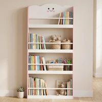 AIYAPLAY Children's bookshelf with 4 tiers, wall-mounted bookshelf for kids' room, playroom, living room, Pink(m-4)