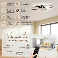 HOMCOM Deckenventilator mit Licht und Fernbedienung, 77 cm LED-Deckenventilator mit 3 Lichtfarben, 6 Geschwindigkeiten, Timer(m-8)