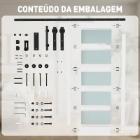 HOMCOM Porta de Correr com Ferragens 71x213 cm Porta de Correr Interior de MDF e Vidro Fosco com Rolo Trilho Guia de Chão Branco(m-7)