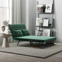 HOMCOM Schlafsofa 2er-Sofa Samtsofa, Schlaffunktion, inkl. 2 Kissen, Samtoptik, Natur + Grün(m-8)