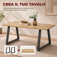 HOMCOM Set 2 Gambe per Tavolo Trapezoidali in Acciaio con 12 Fori e 12 Viti, Capacità 75 kg, per Panca, Tavolino, Nero(m-7)