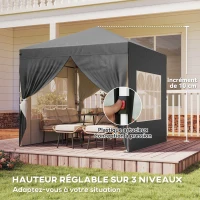 Outsunny Tonnelle de jardin 2,5 x 2,5 m pop up tonnelle pliante réglable en hauteur protection UV50+ montage facile gris foncé(m-8)